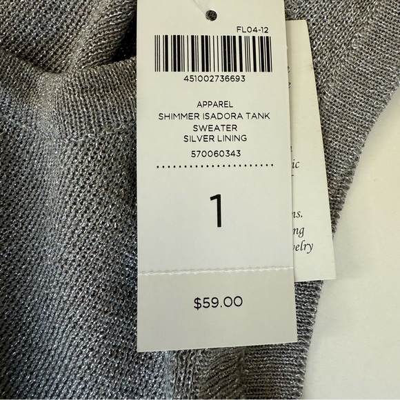 Chico’s Shimmering Chic Metallic Grey Sleeveless Sweater Tank- Chico Sz. 1 ~ New - Picture 6 of 11